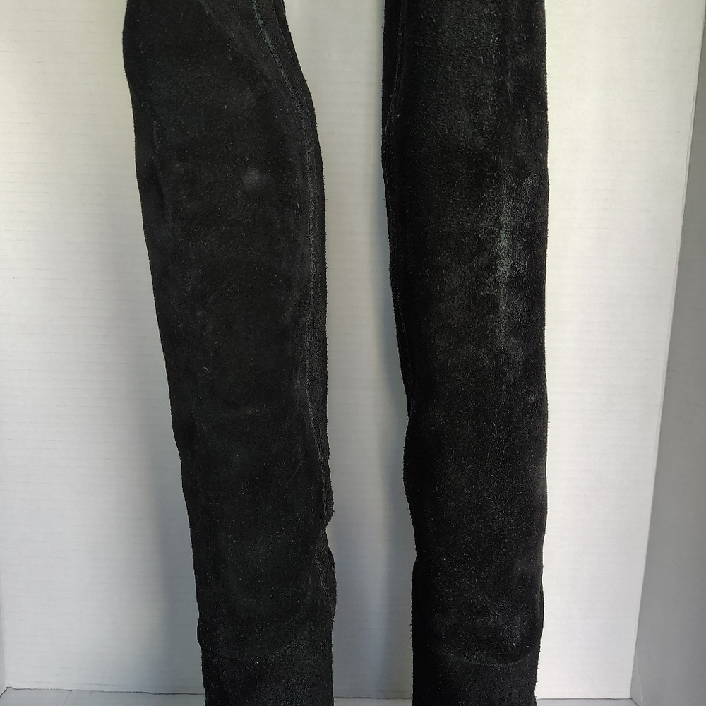 Madewell Jimi Over the Knee Suede Leather Boots Black 9.5 Stacked Heel Boots - Picture 4 of 17